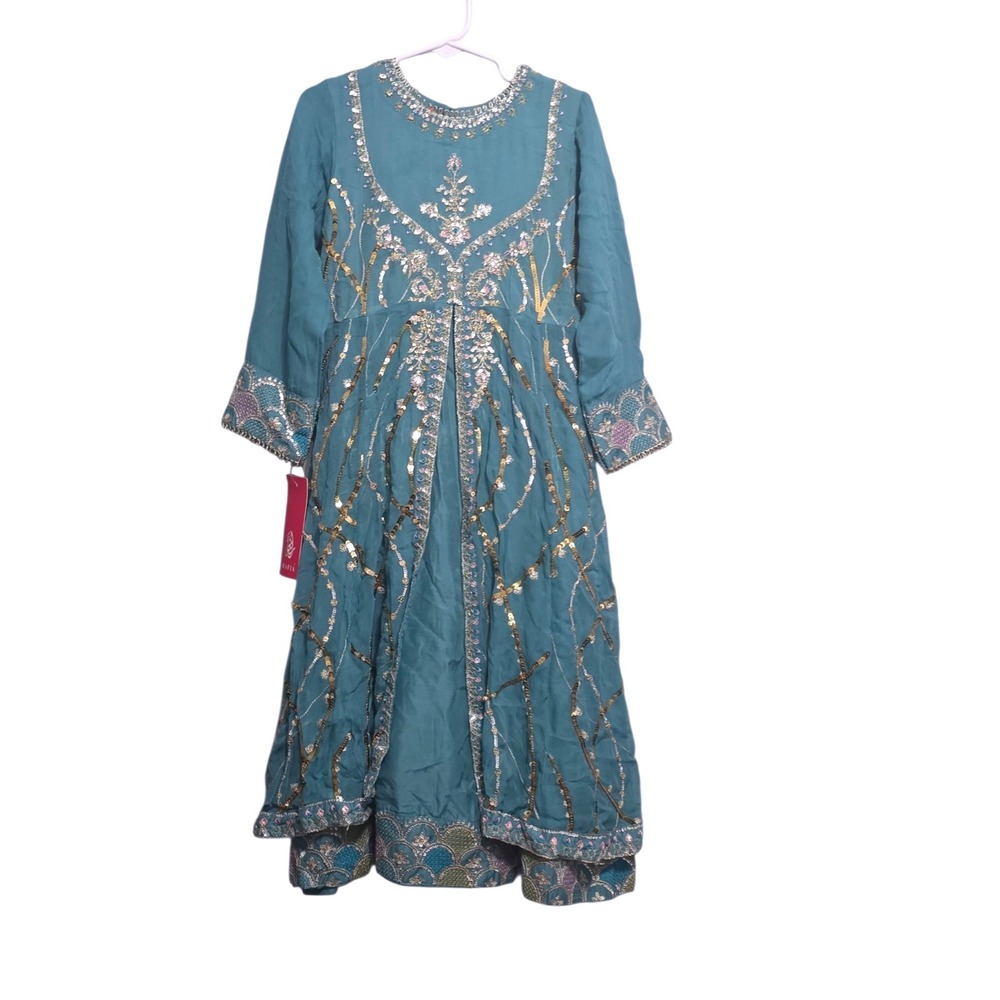 Rafia Luxury Kids Teal Blue Sequin Embroidered Formal Gown Dress Size‎ 24 NEW B3